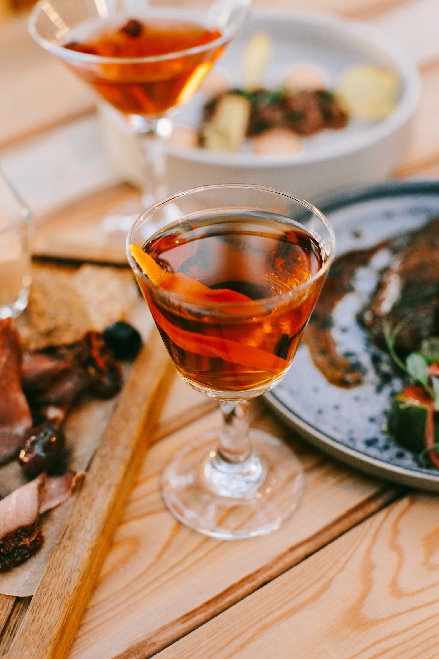 A stirred cocktail on the bar